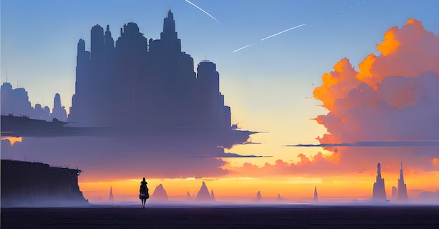 Fantasy Anime Landscape Digital Painting Wall art Generative AI