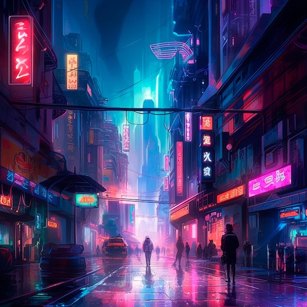 Fantasy art digital painting cyberpunk metaverse city colorful background