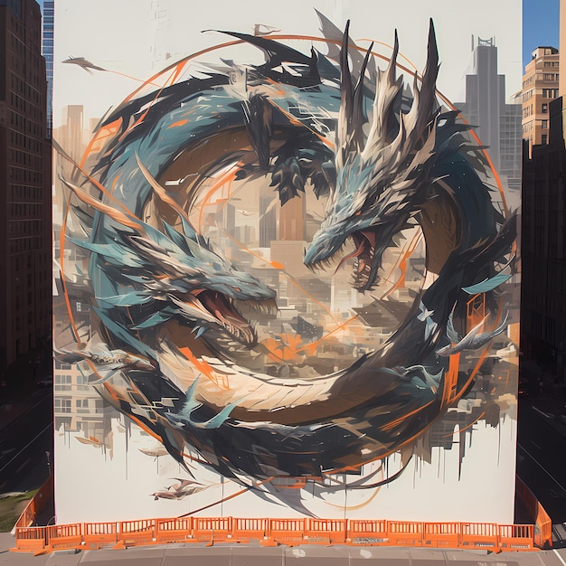 Fantasy Art Mural in Cityscape