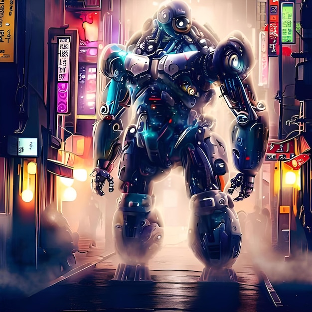 fantasy art of a robot at Japan's street