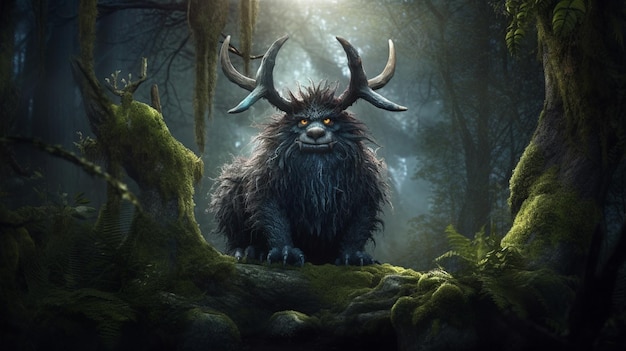 A fantasy art style illustration of a furry creature with horns and horns.