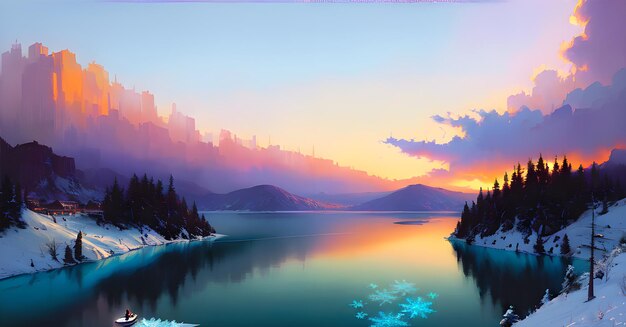 Fantasy background with frozen ice rocks shine and ice crystals Glacier lake scenery Generated AI for wall arts canvas paintings facebook covers