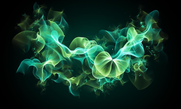 Фэнтезийный фон со светящимися зелеными листьями и дымом, созданный AI