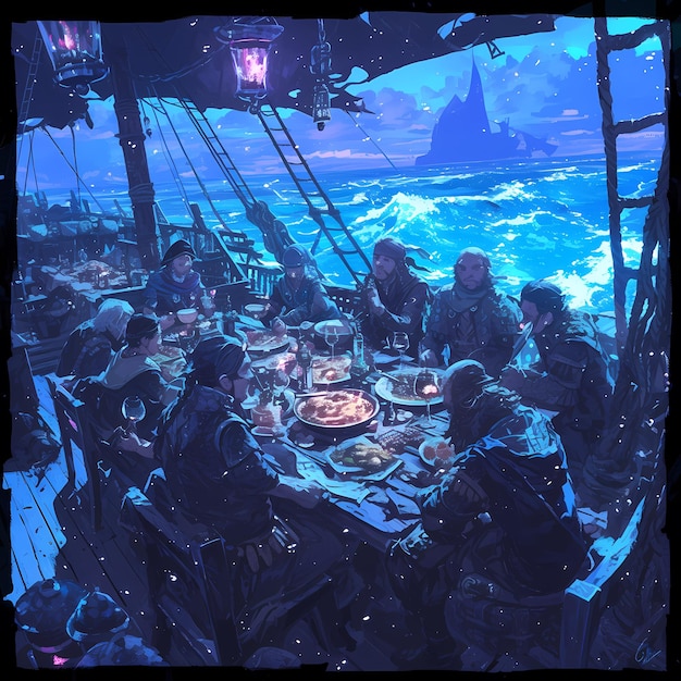 Photo fantasy banquet on a floating castle