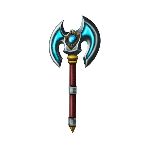 Fantasy battle axe weapon for game or card illustration. Gaming Assets.