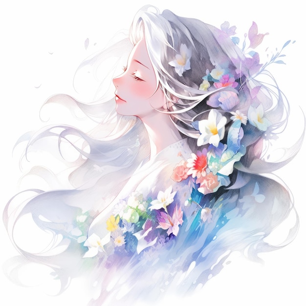 Photo fantasy blooms a modern watercolor portrait of a confident woman with clean lines and subtle gradie