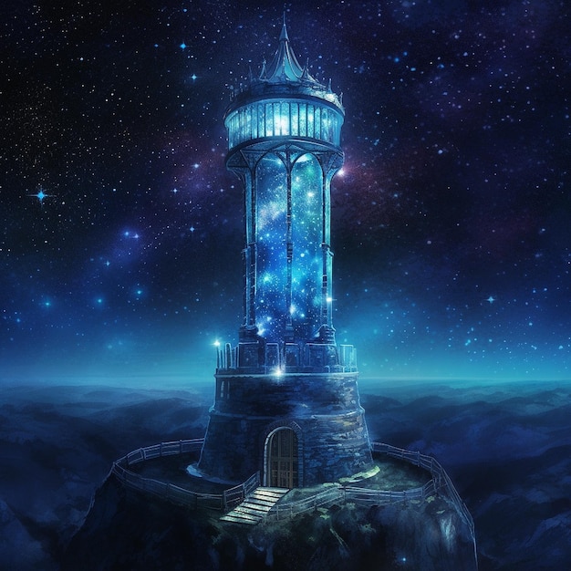 Fantasy blue glass tower