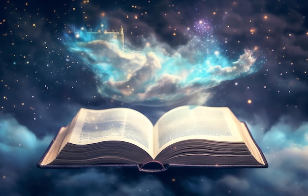 Fantasy Book of Cosmic Knowledge a book open with space and magic inside