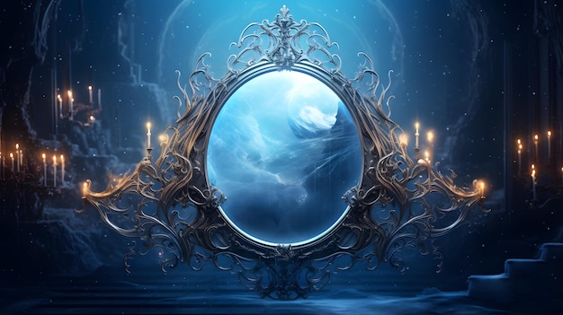 Fantasy Book Cover Idea of a Magical Blue Mirror