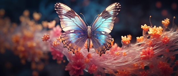 写真 創造的に作られた花に座っているファンタジー蝶