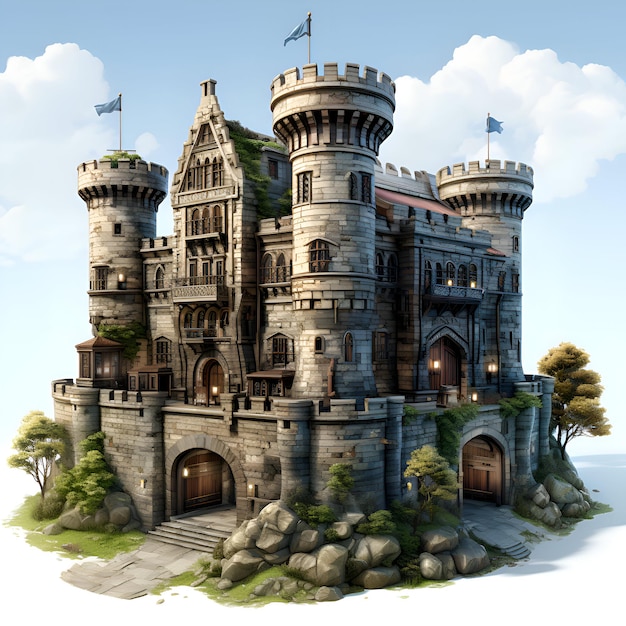 Fantasy castle on a background of blue sky 3d rendering