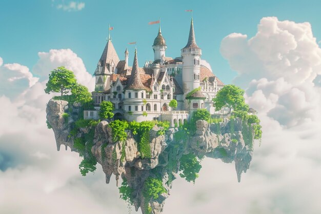 Fantasy castle on a floating island in the sky oct