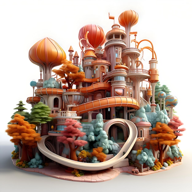 Fantasy castle in the forest on a white background 3d render