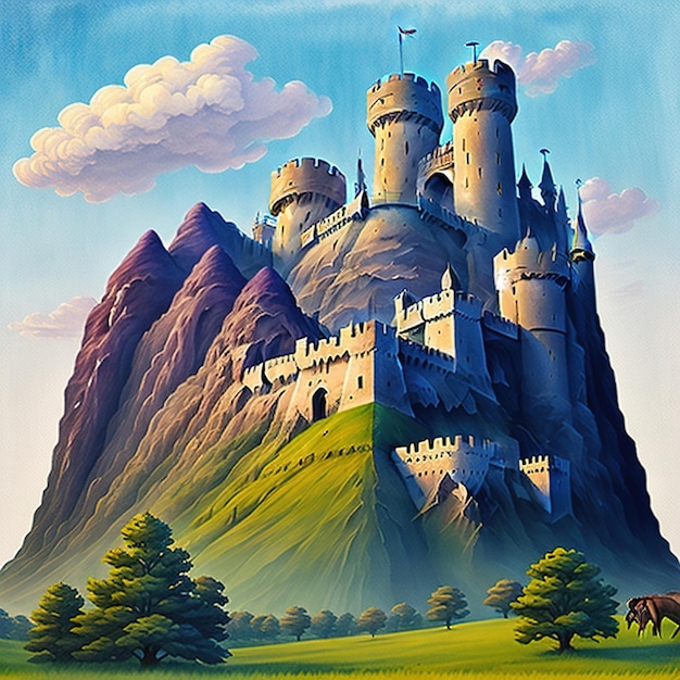Фантастический замок на обширном ландшафте