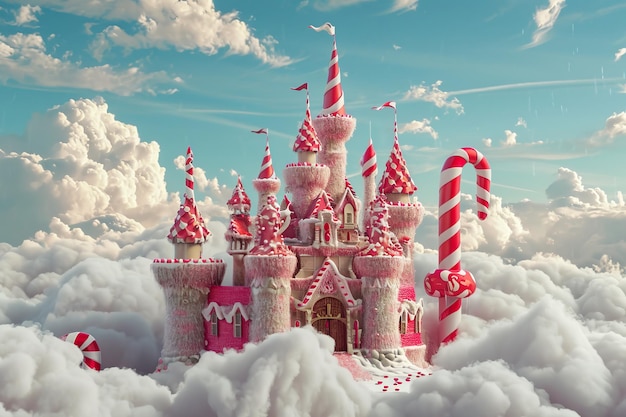 Fantasy castle with a candy in cotton clouds