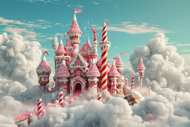 Fantasy castle with a candy in cotton clouds