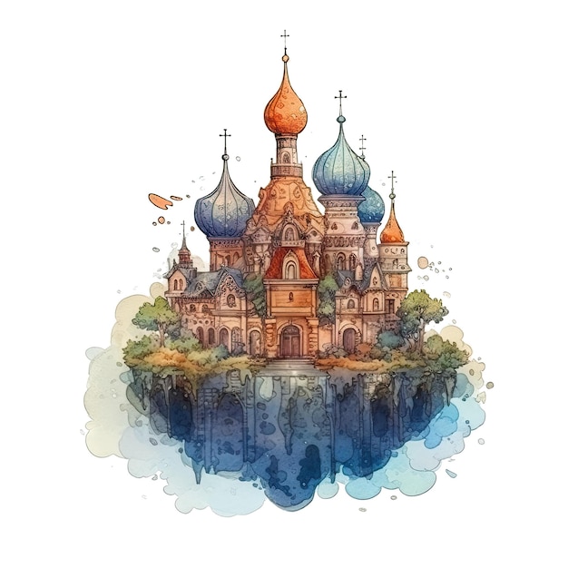 Fantasy castles set fairytale isolated castle or palace with towers medieval fort or fortress Fairy tale kingdom house building castles with flags on books or sky clouds Ai generative