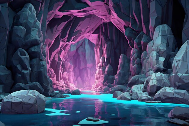 A fantasy cave with ice and rock in it