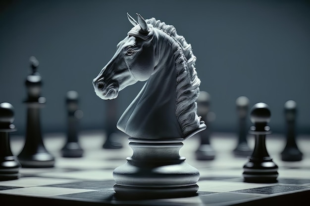 Fantasy chess horses on a chessboard Generative ai