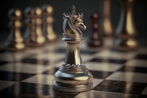 Fantasy chess horses on a chessboard Generative ai