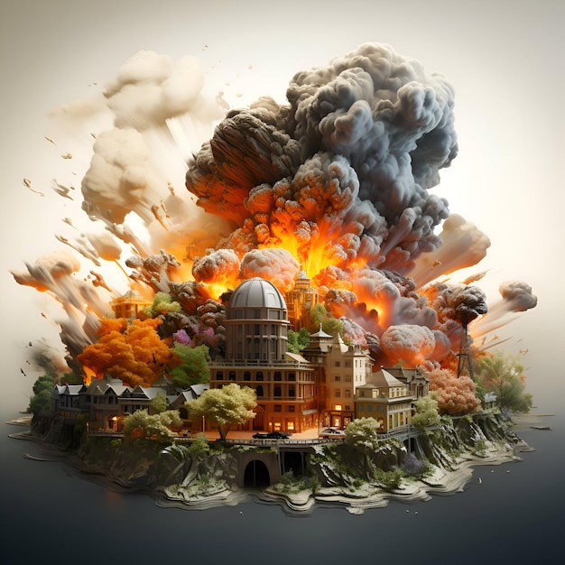 Photo fantasy city destroyed by fire 3d illustration elements of this image furnished by nasa