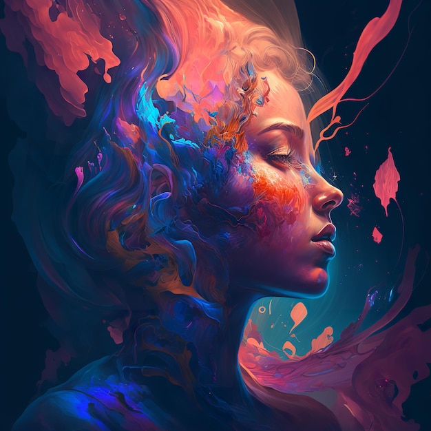 Fantasy colorful abstract painting of a woman