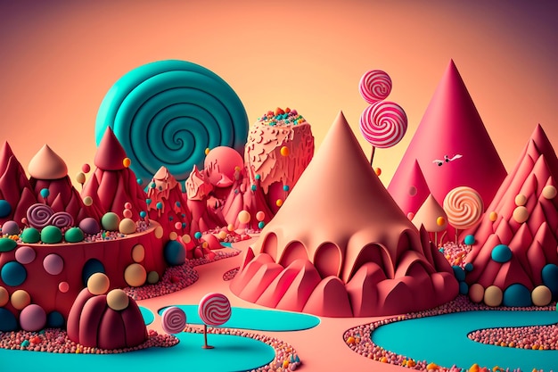 Fantasy colorful candy landscape Generative AI