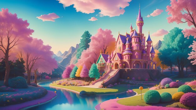 Fantasy colorful candyland scene for wallpaper