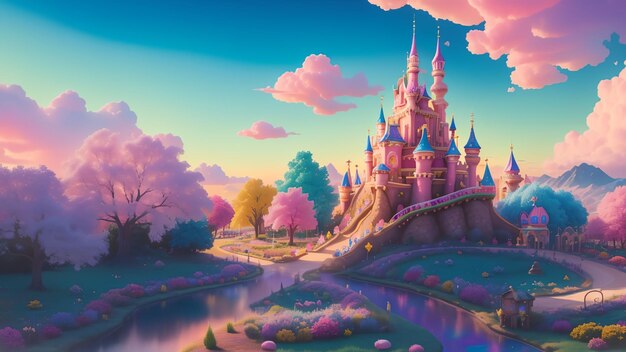 Fantasy colorful candyland scene for wallpaper