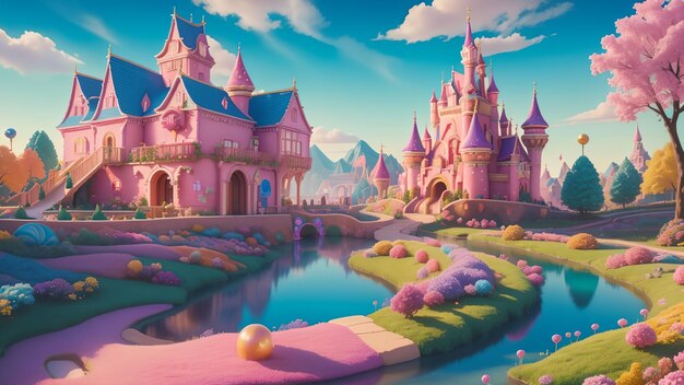 Fantasy colorful candyland scene for wallpaper