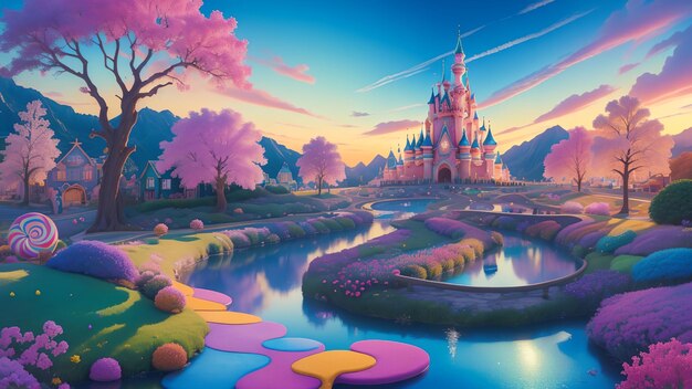 Fantasy colorful candyland scene for wallpaper