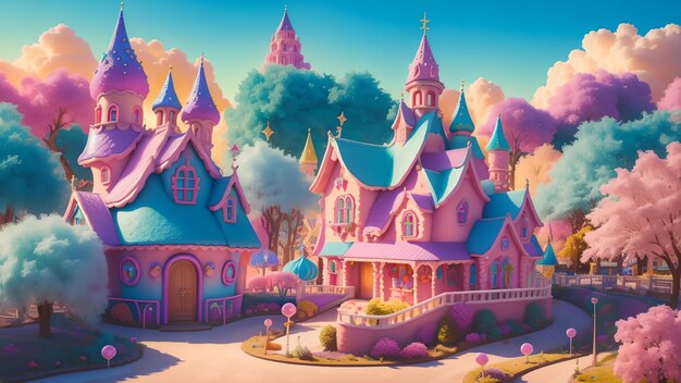 Fantasy colorful candyland scene for wallpaper