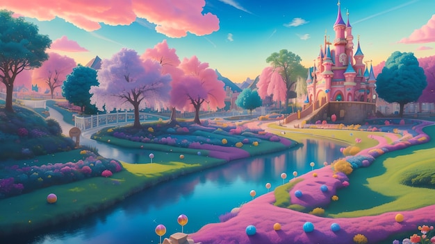 Fantasy colorful candyland scene for wallpaper