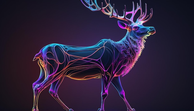 Фантастическое красочное стоящее животное-олень AI Сгенерированное изображение