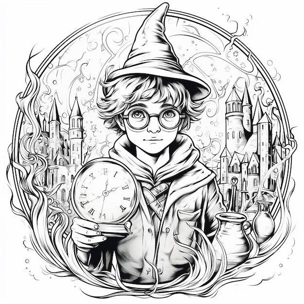 Fantasy Coloring Adventure Young Wizard in Harry Potter Fashion