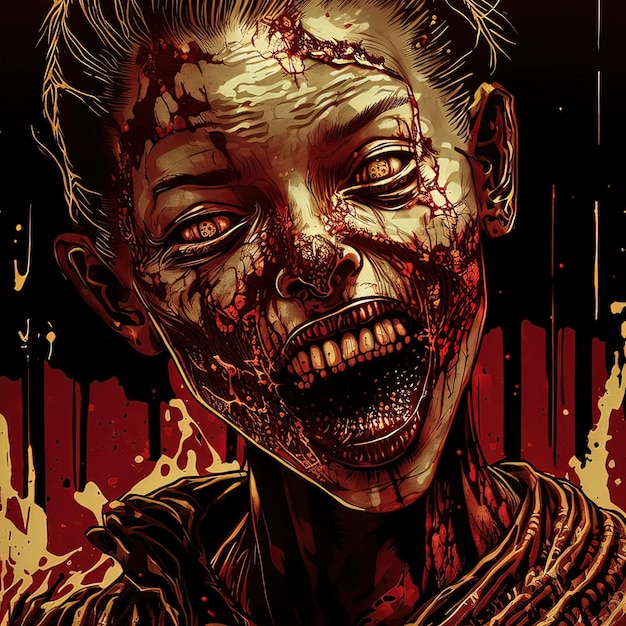 Fantasy concept portrait of a toothy zombie digital art style illustration painting