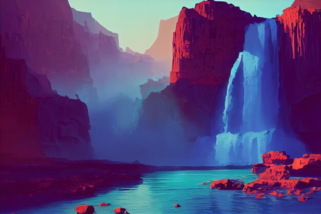 Photo fantasy concept showing a havasu falls grand canyon arizona usa digital art style painting