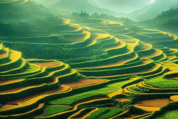 Fantasy concept showing a longji rice terrace china stunningly
beautiful terraced rice fields