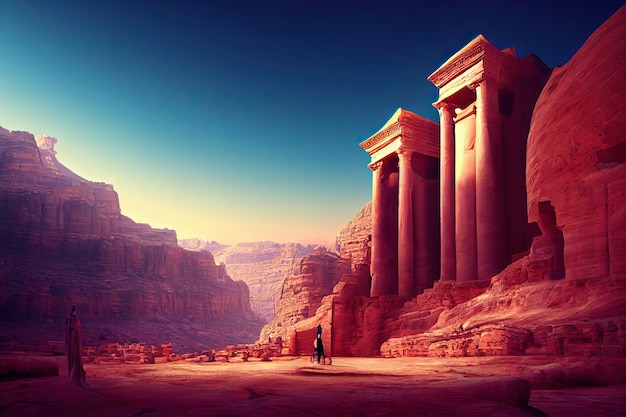 Фантастическая концепция, изображающая Петру Джордан. Огромный древний храм, высеченный в скалах Иордании.