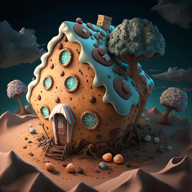 Fantasy Cookie House blue roof