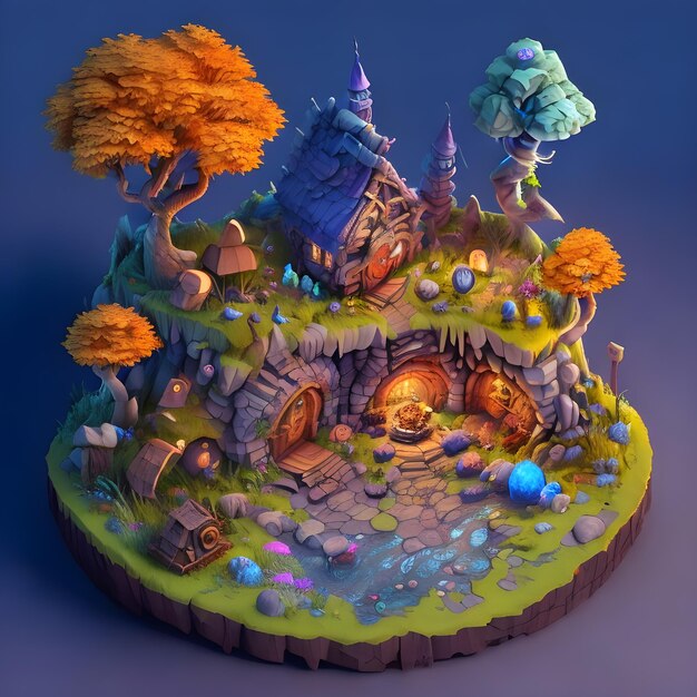 Fantasy Cottage Village gestileerde spel activa collectie