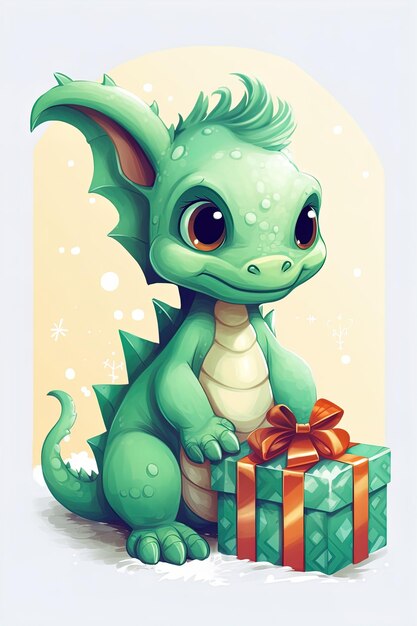 Fantasy cute dragon with christmas hat new year's card new year 2024 generative ai