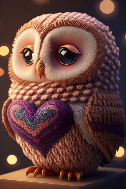 Fantasy Cute Valentine's Owl, knitted style