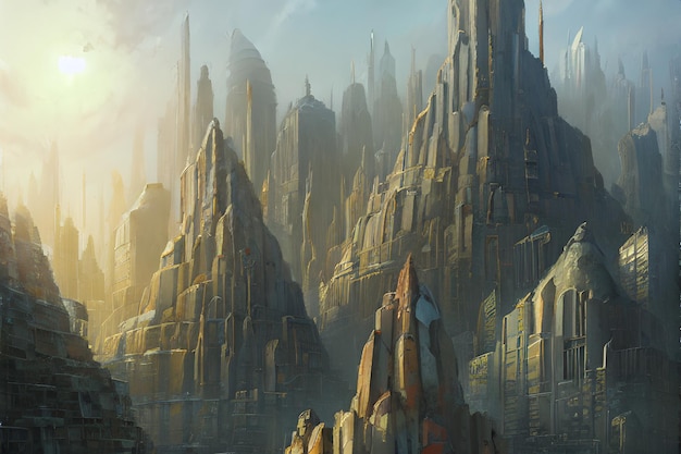 Fantasy cyberpunk scifi ancient city ruins