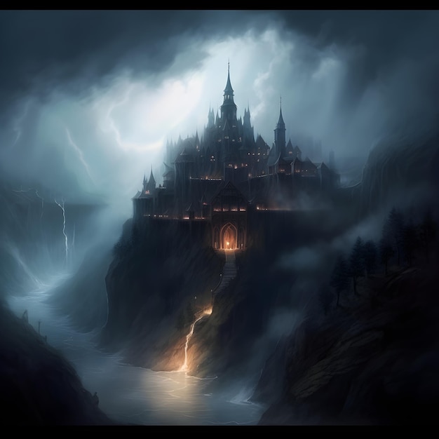 Fantasy Dark Castle gaf behang.