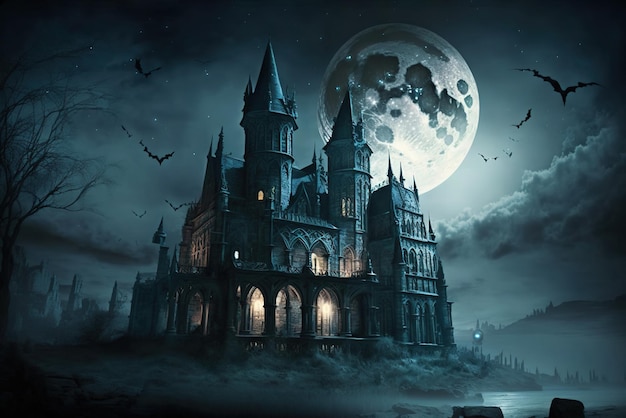 Fantasy dark gothic castle of a vampire city