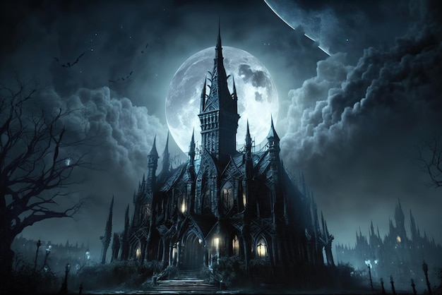 Fantasy dark gothic castle of a vampire city