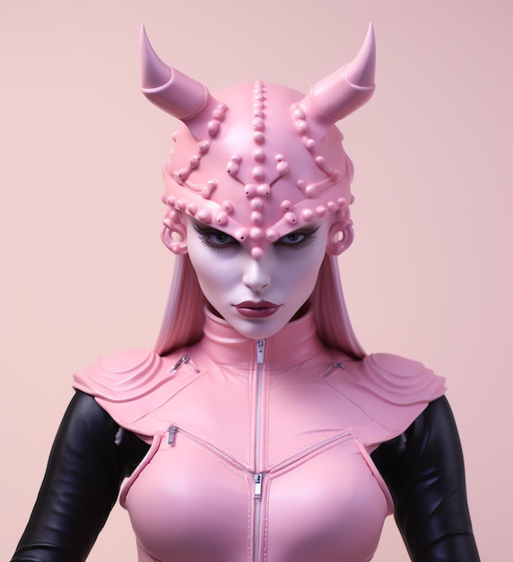 Photo fantasy demonic image with pink latex