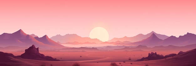 Fantasy Desert Landscape Neo Game Concept Tekening Digitale kunst Panorama achtergrond