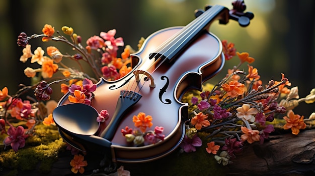 Фантастический дизайн музыкальной удивительной скрипки сделанные цветы генеративный ай
